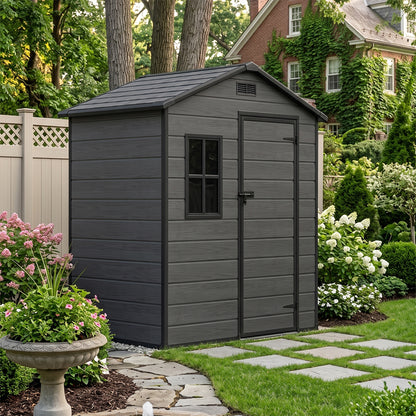 6 x 4 ft Plastic Garden Storage Shed with Apex Roof & Lockable Door