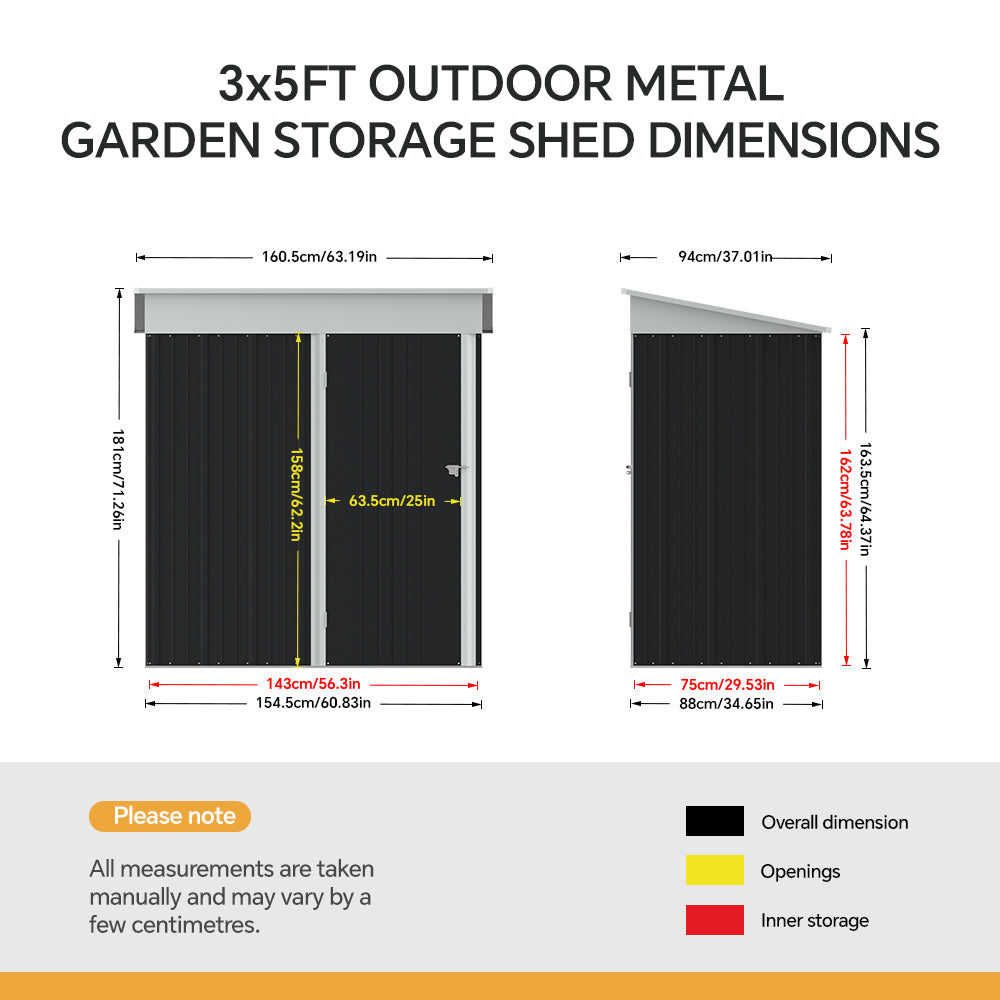 3X5FT Outdoor Metal Garden Storage Shed with Shelves