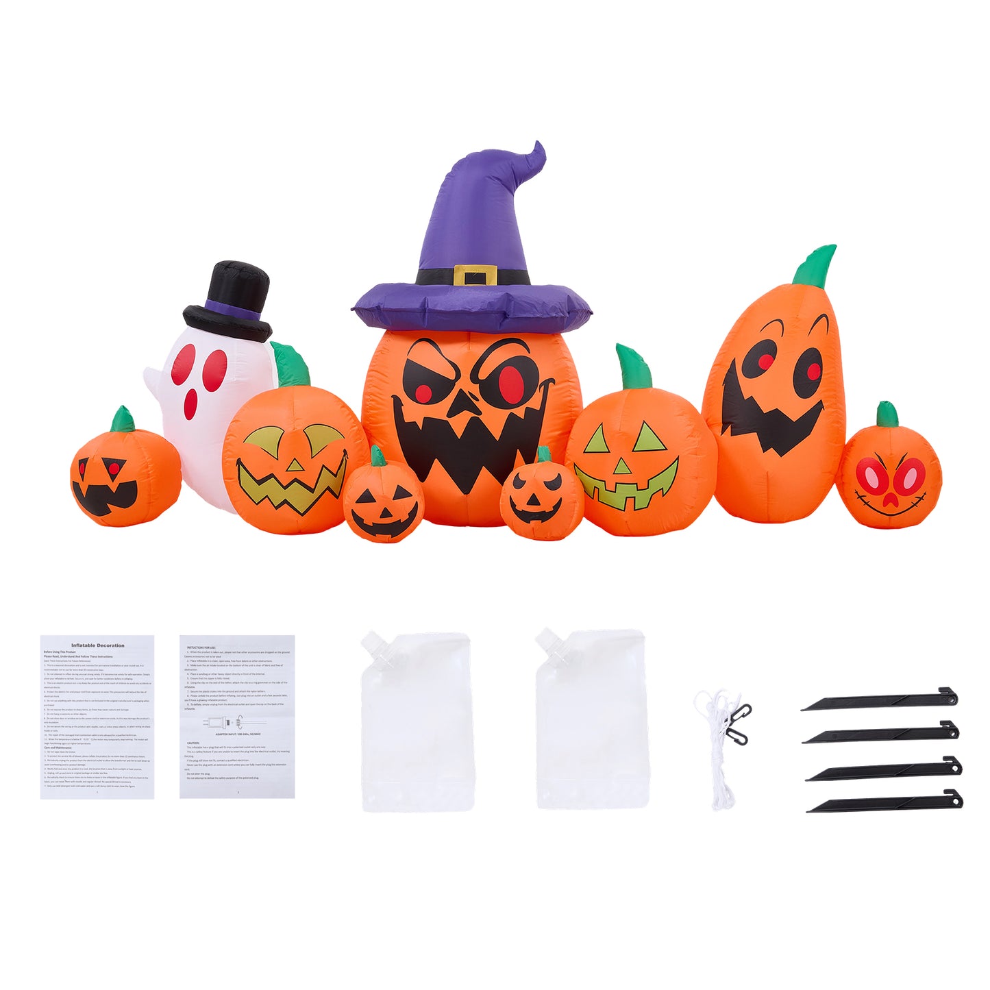 8ft Halloween Inflatable Pumpkin Outdoor Decorations with Ghost