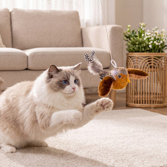 Interactive Chirping & Flapping Bird Cat Toy with Catnip