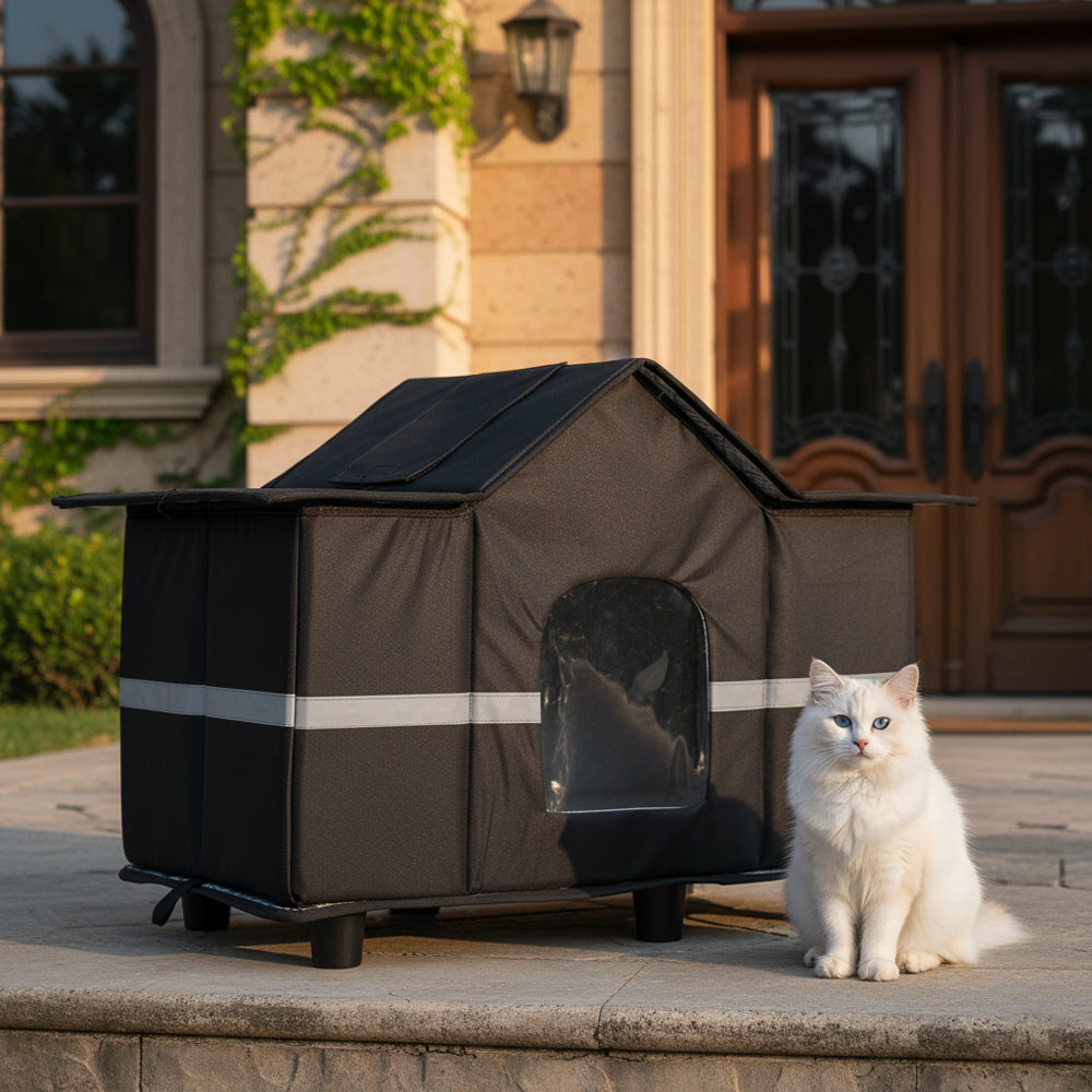 64cm Outdoor Cat House with Raised Base & Reflective Strips
