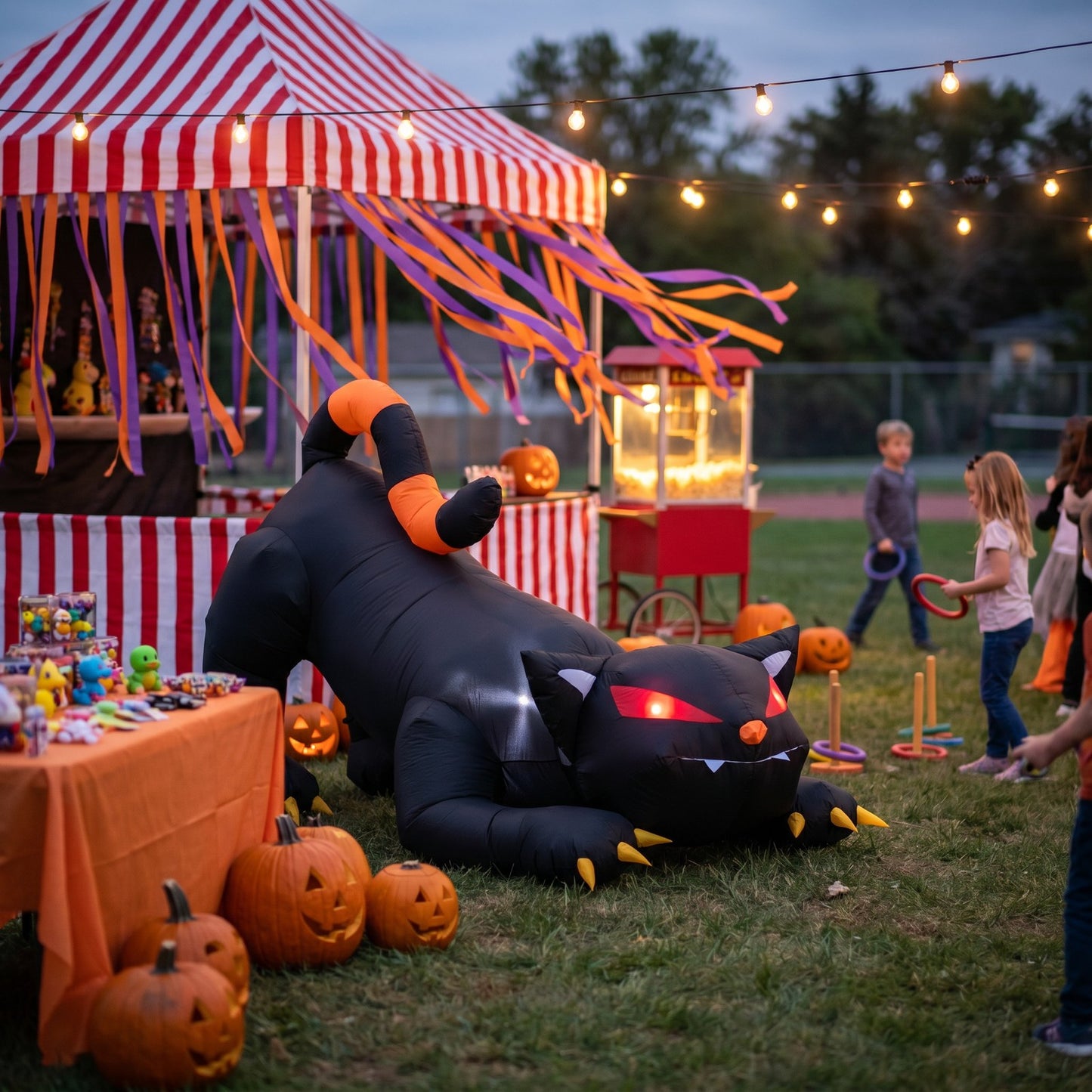110cm Blow-Up Halloween Black Cat Inflatable Decoration with Built-in LED Lights