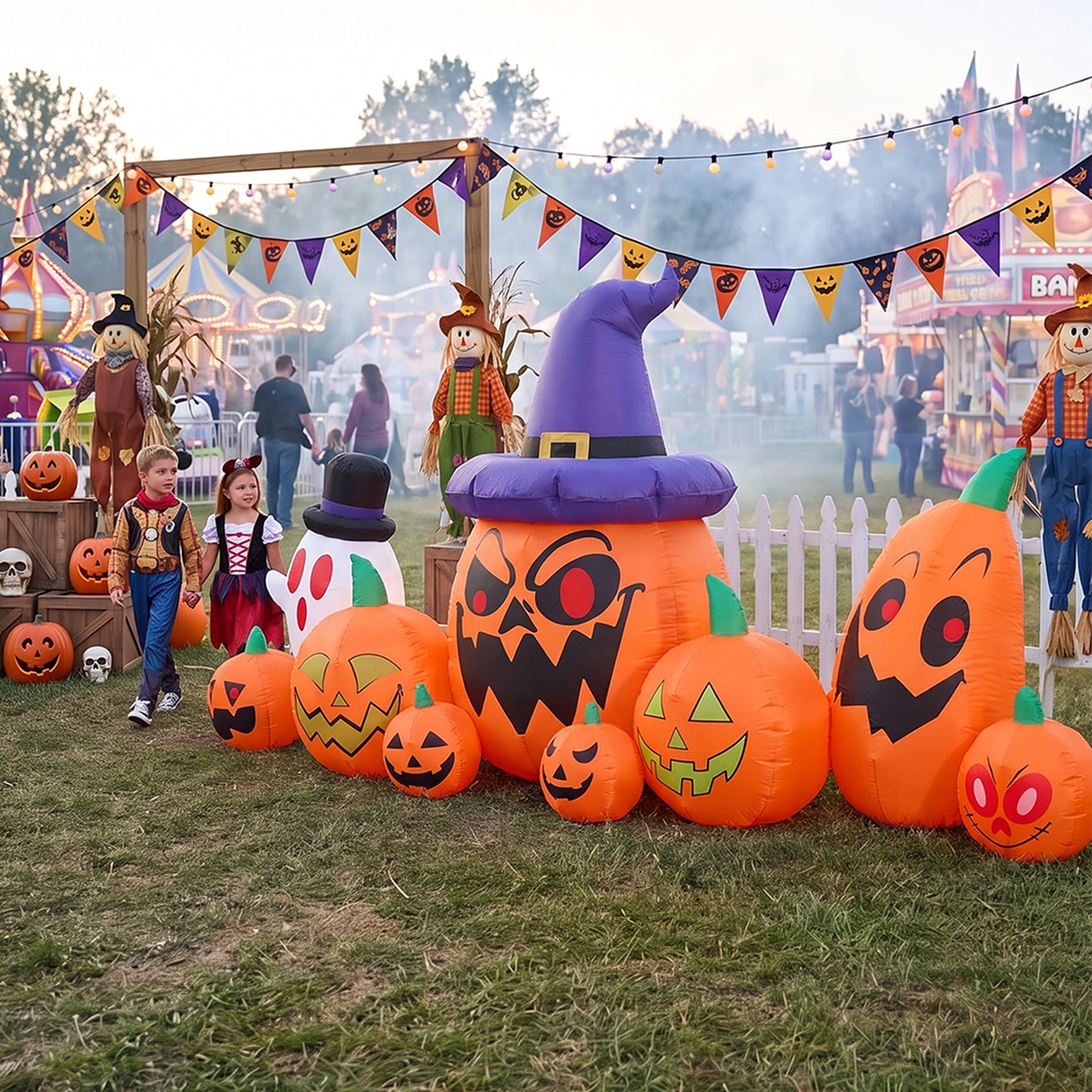 8ft Halloween Inflatable Pumpkin Outdoor Decorations with Ghost