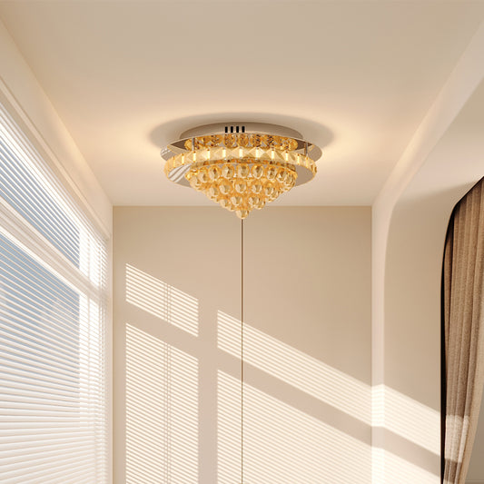 Crystal Round Crystal-droplets LED Semi Flush Mount Ceiling Light