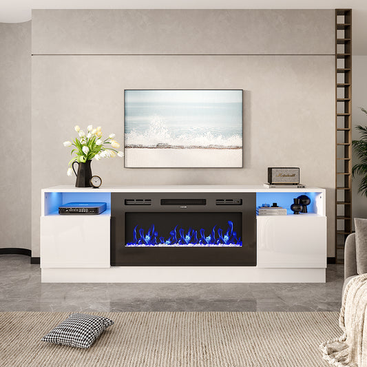 Recessed Electric Fireplace TV Stand with Closed Storage