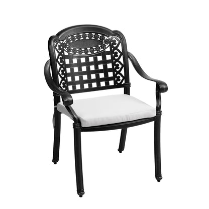Set of 2 Outdoor Dining Chairs Cast Aluminum with Cushions