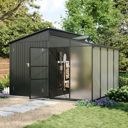 Garden Storage Shed with Integrated Lean-to Greenhouse & Double Doors