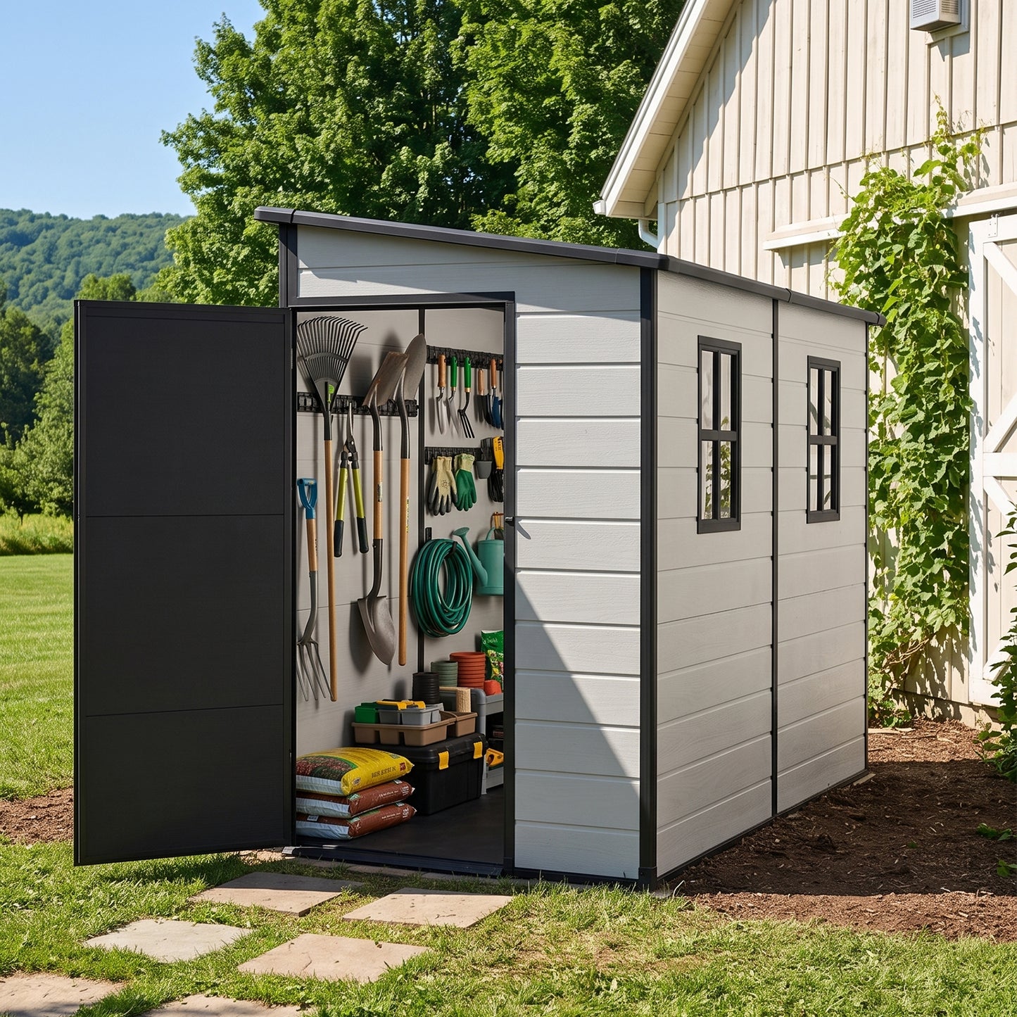 8 x 4FT Outdoor Garden Pent Roof Tool Storage Shed