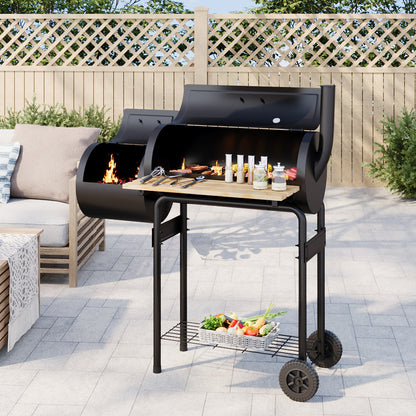 Portable Outdoor Charcoal BBQ Grill with Offset Smoker