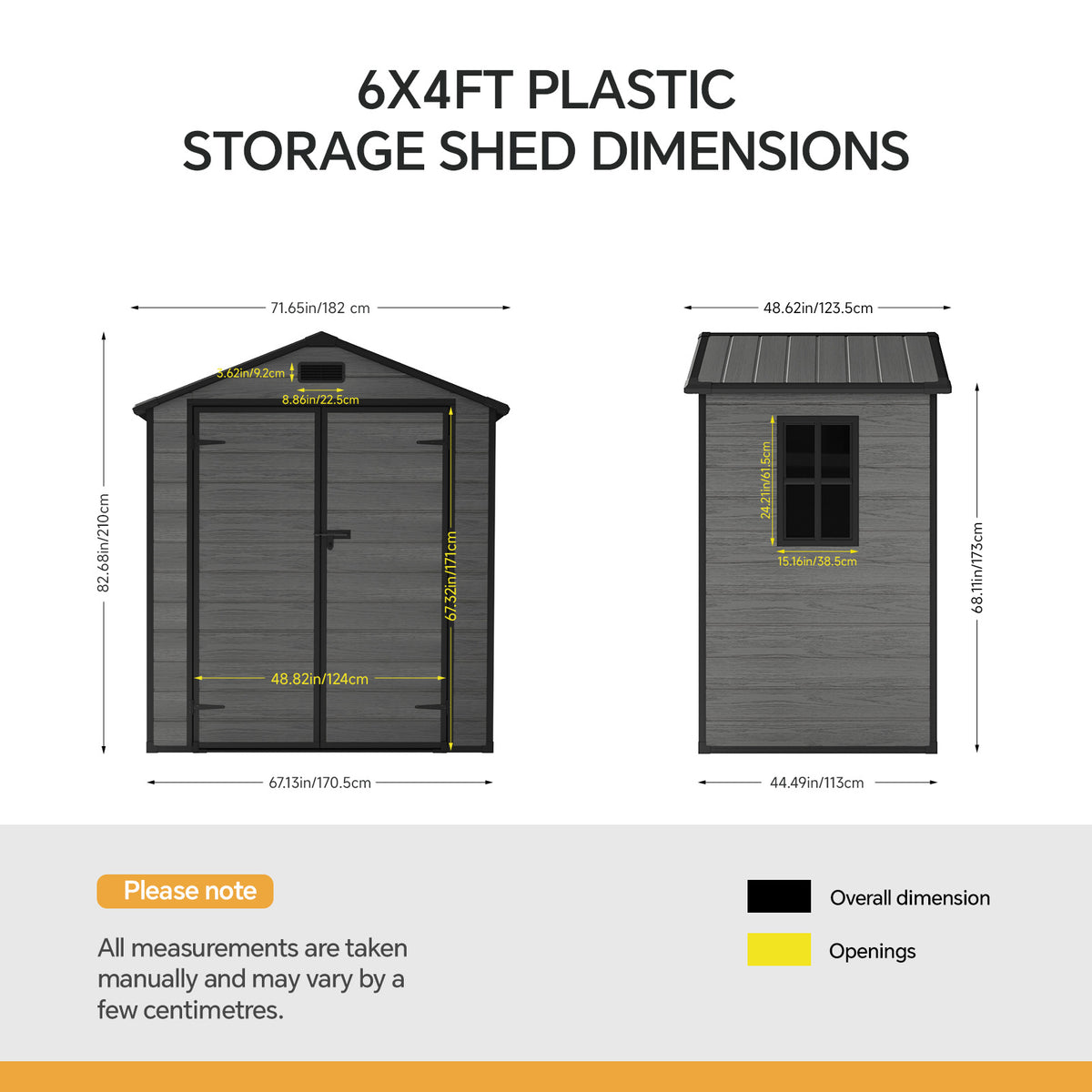 6 x 4 ft Plastic Garden Storage Shed with Apex Roof & Padlockable Double Doors