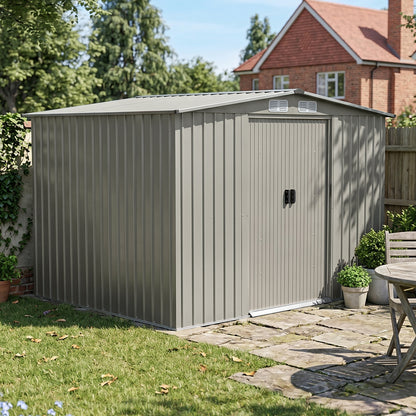 8 x 6 ft Metal Garden Storage Shed with Apex Roof & Double Doors