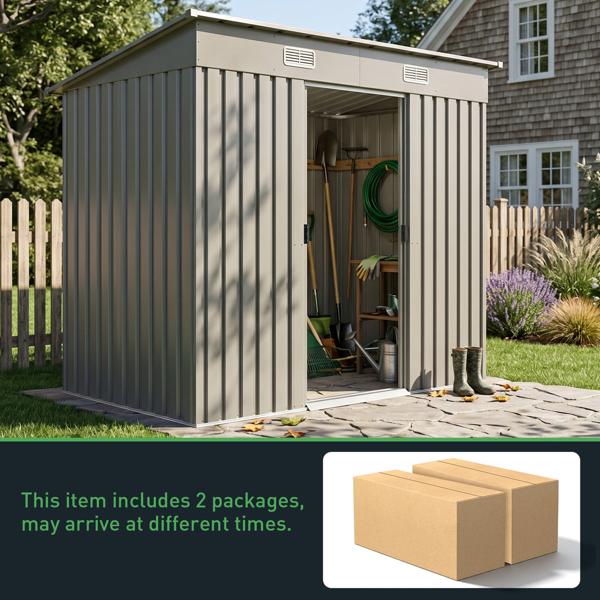 8 x 4 ft Metal Garden Storage Shed with Pent Roof & Lockable Double Doors