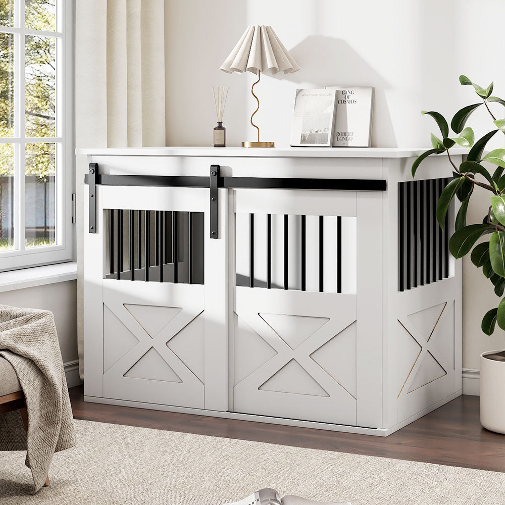 Wooden Dog Crate with Lockable Barn Door
