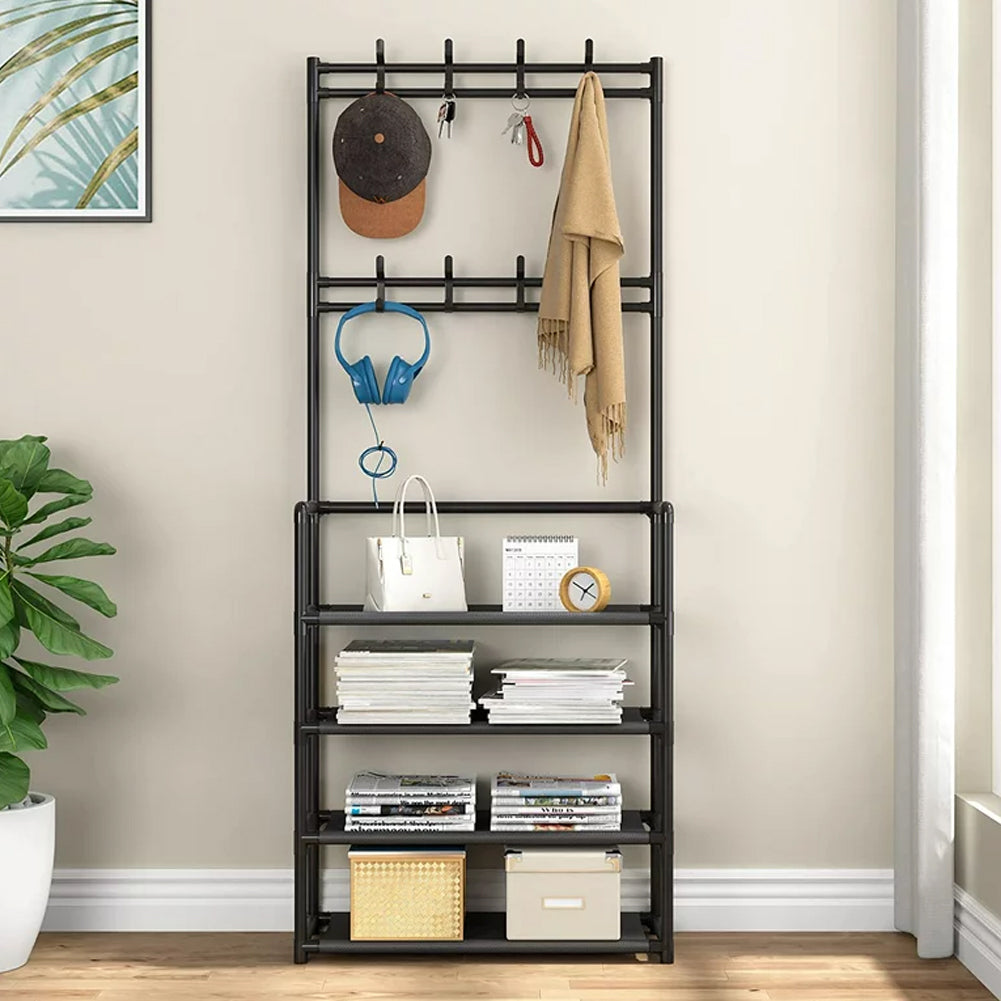 Entryway 4 Tier Shoe Rack with Coat Hanger