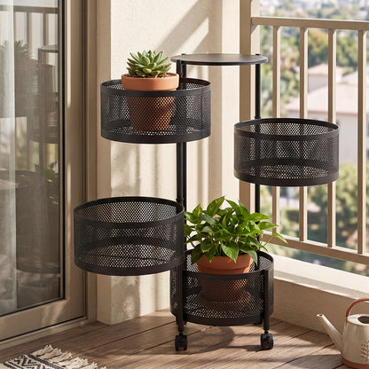 2–5 Tier Kitchen Storage Organiser with Rotating Baskets and Castors