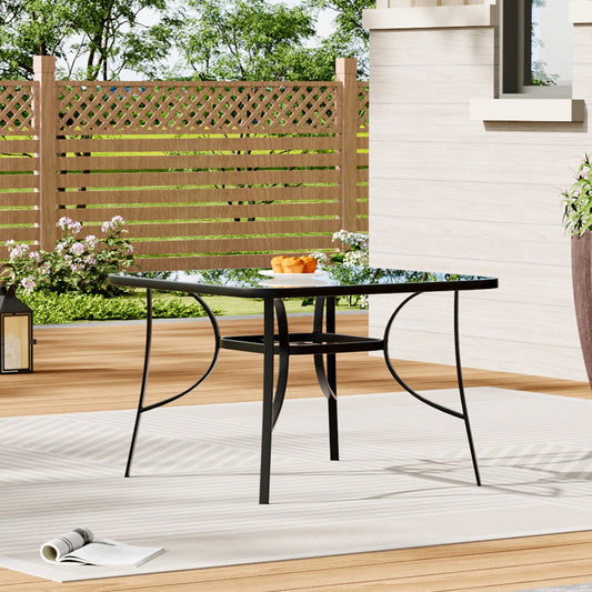105CM Wide Square Glass-Top Outdoor Dining Table with Parasol Hole