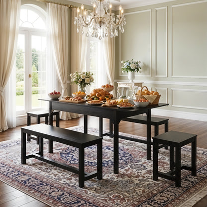 Extendable Wooden Dining Table and Chair Set
