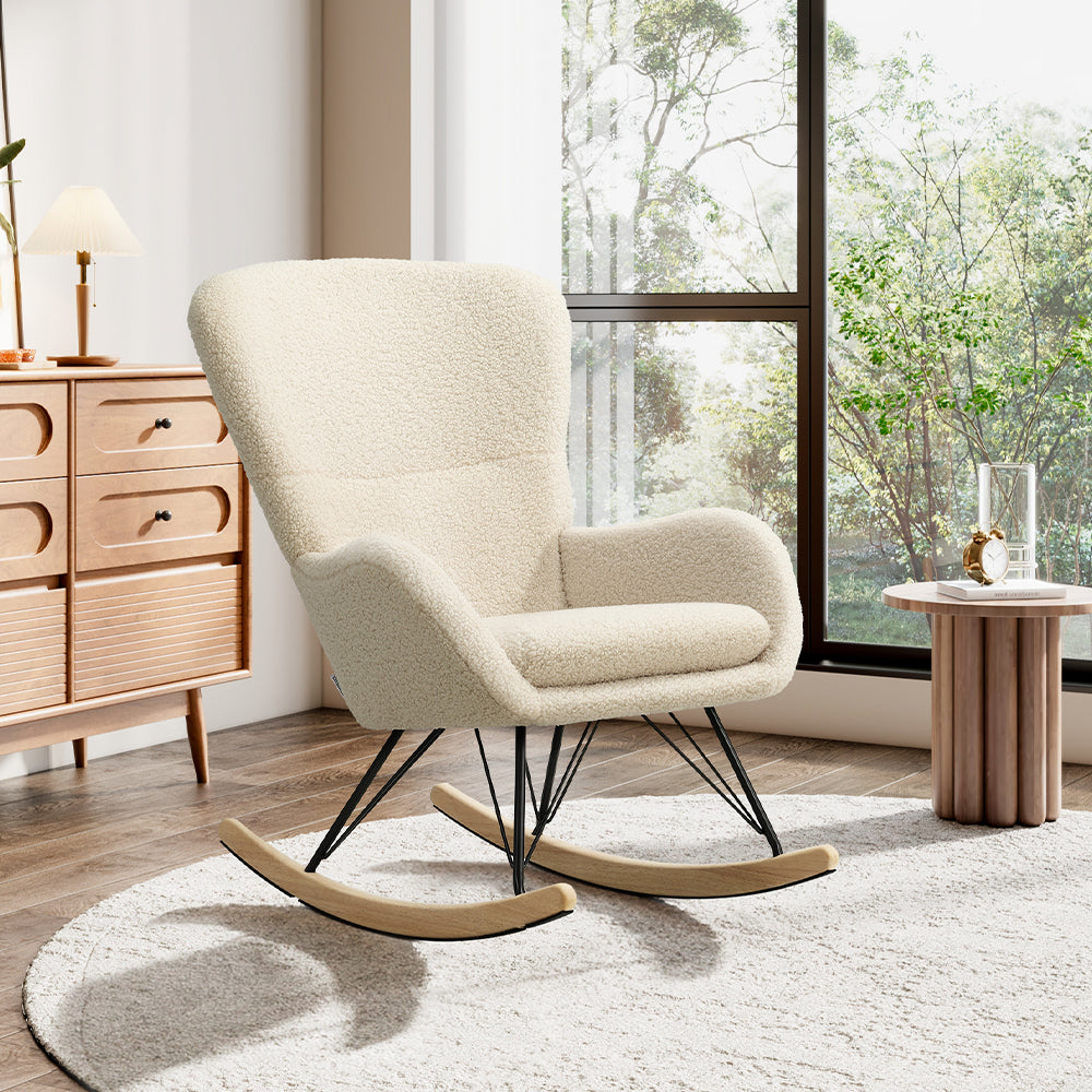 Contemporary Faux Wool Rocking Chair Removable Cushion