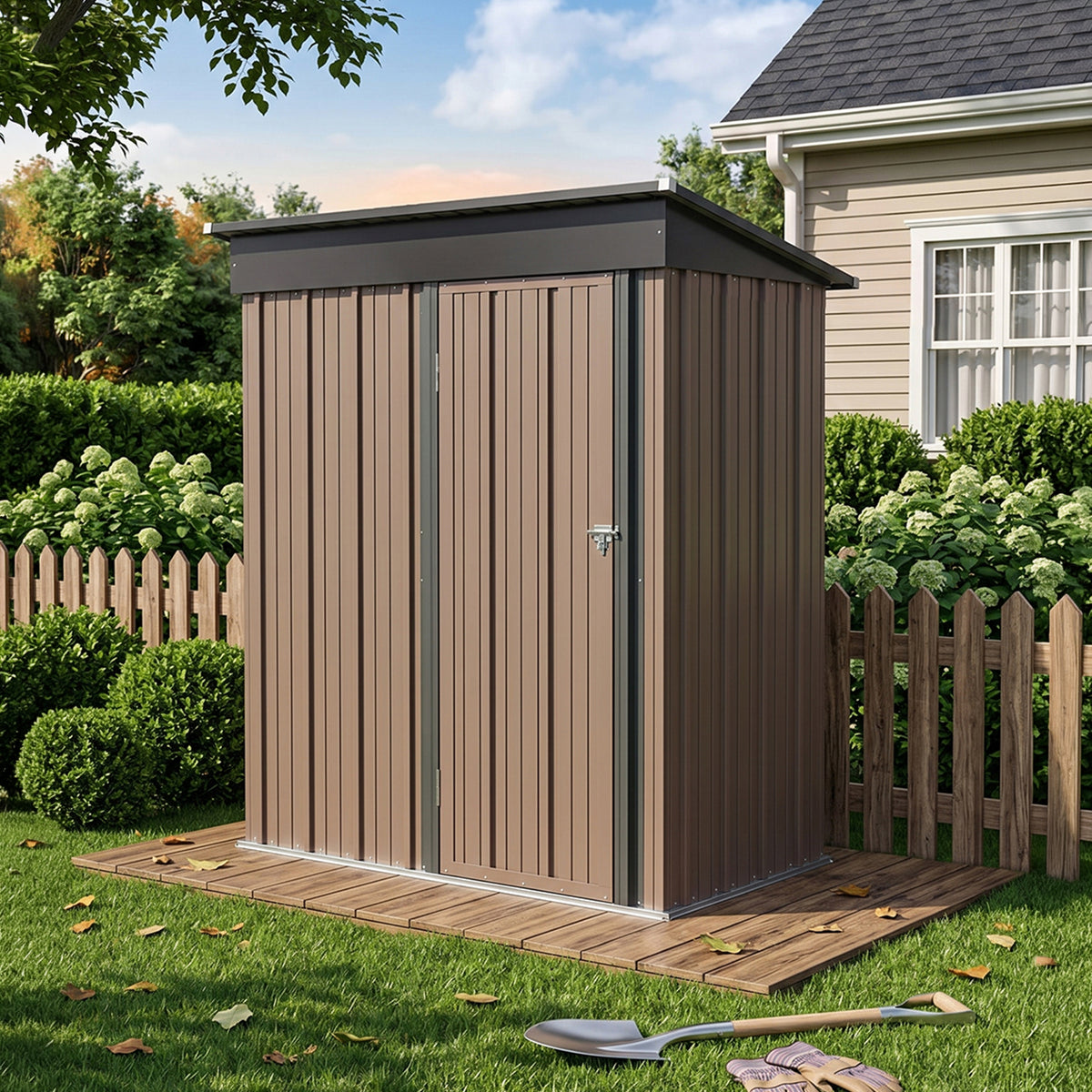 5 x 3 ft Metal Garden Storage Shed with Pent Roof & Lockable Door
