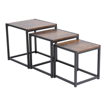 Set of 3 Industrial Square Nesting Side & Coffee Tables