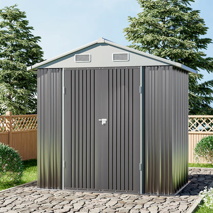 4x6FT Metal Garden Storage Shed with Lockable Door