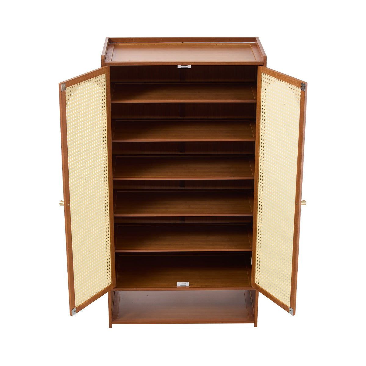 111CM H Modern Shoe Storage Cabinet with Rattan-Effect Doors