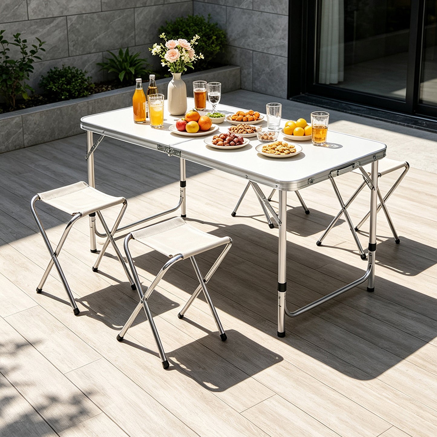 Folding Picnic Table with 4 Stools Portable Lightweight Aluminum Table Stools Set