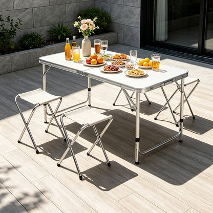 Folding Picnic Table with 4 Stools Portable Lightweight Aluminum Table Stools Set