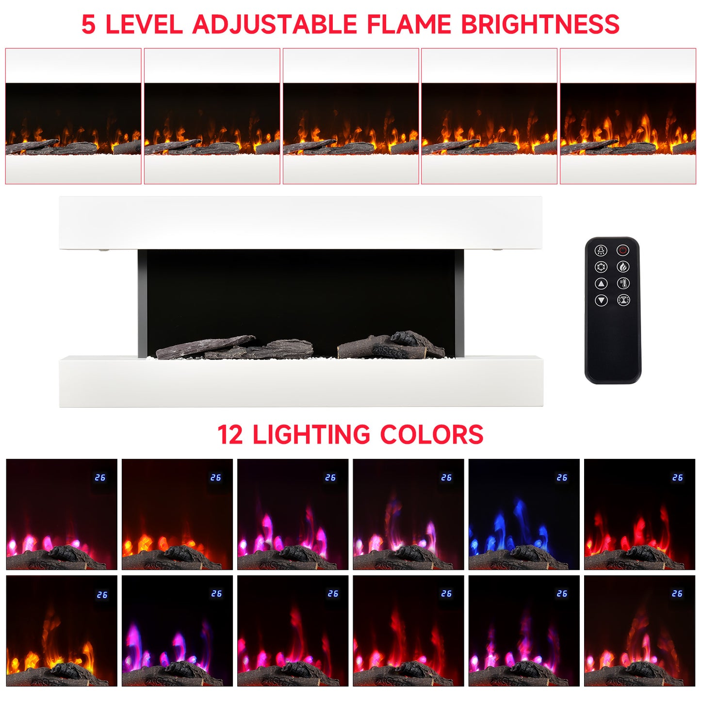Wall-Mounted Electric Fireplace with Remote Control