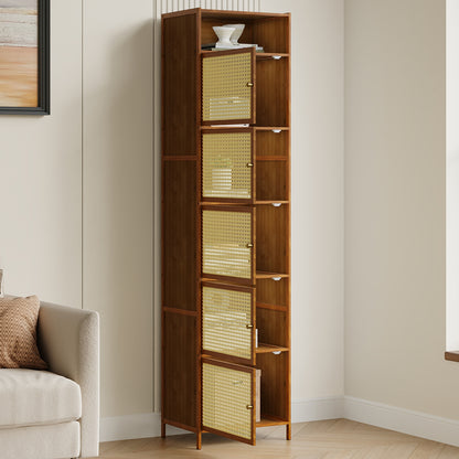 6-Tier Narrow Bookcase Storage Cabinet with Doors