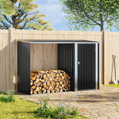 Steel Outdoor Garden Storage Shed with Log Stacking Rack