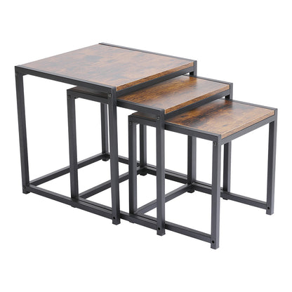Set of 3 Industrial Square Nesting Side & Coffee Tables
