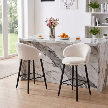 Set of 2 Sherpa Fleece Upholstered Bar Stools