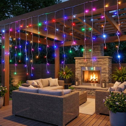 Solar-Powered LED Icicle String Lights with Remote Control