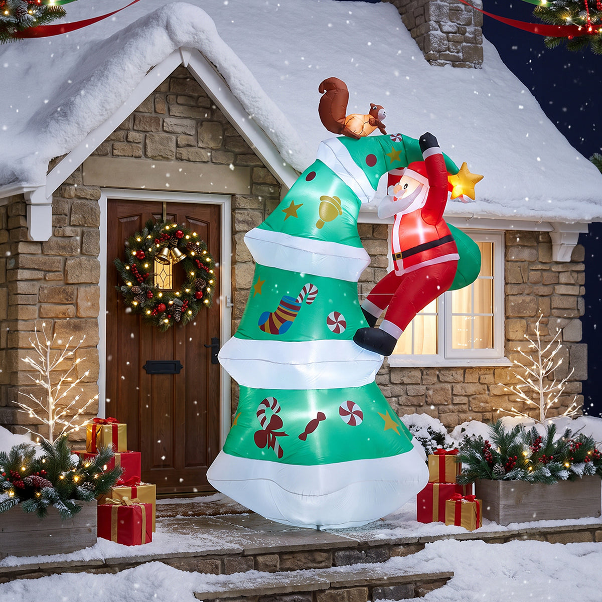 3m Christmas Tree Inflatable with Climbing Santa & LED Lights