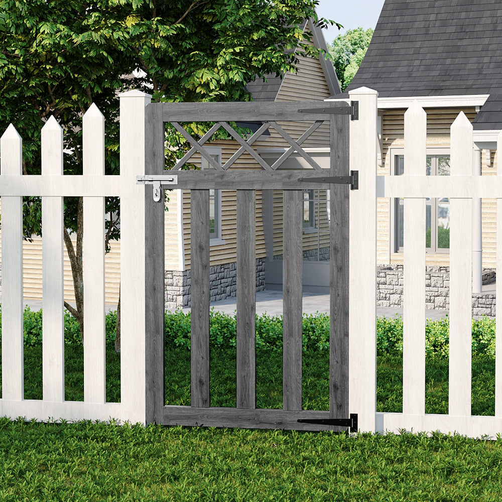 2.5 x 4 ft Outdoor Cross Top Wooden Garden Gate Pedestrian Fence Yard Door