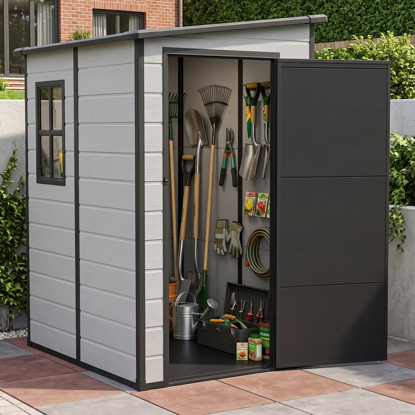 5x4 FT Pent Roof Garden Plastic Storage Shed