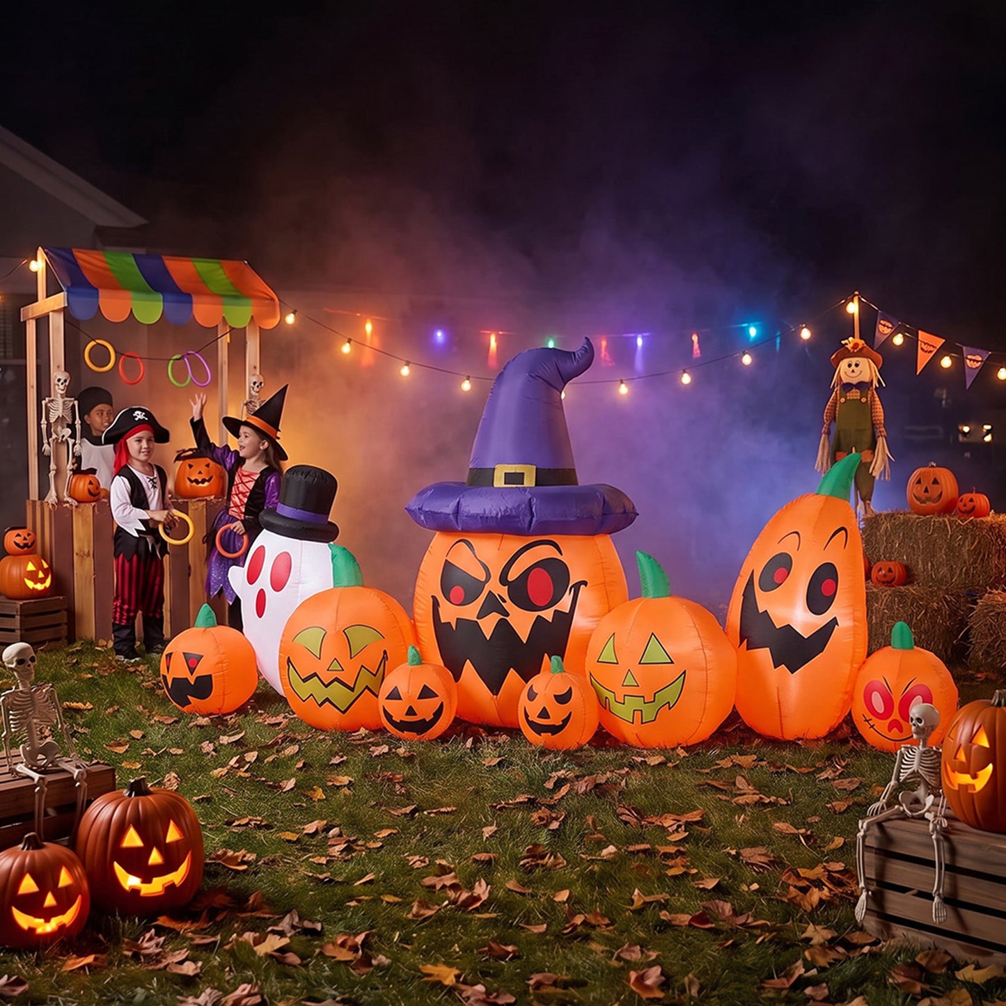 8ft Halloween Inflatable Pumpkin Outdoor Decorations with Ghost