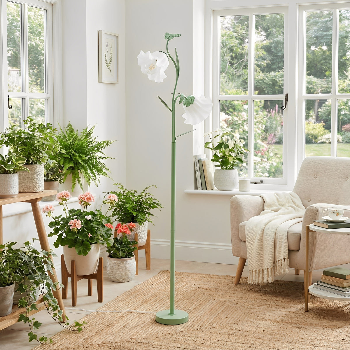 2-Light Flower Floor Lamp with Foot Switch