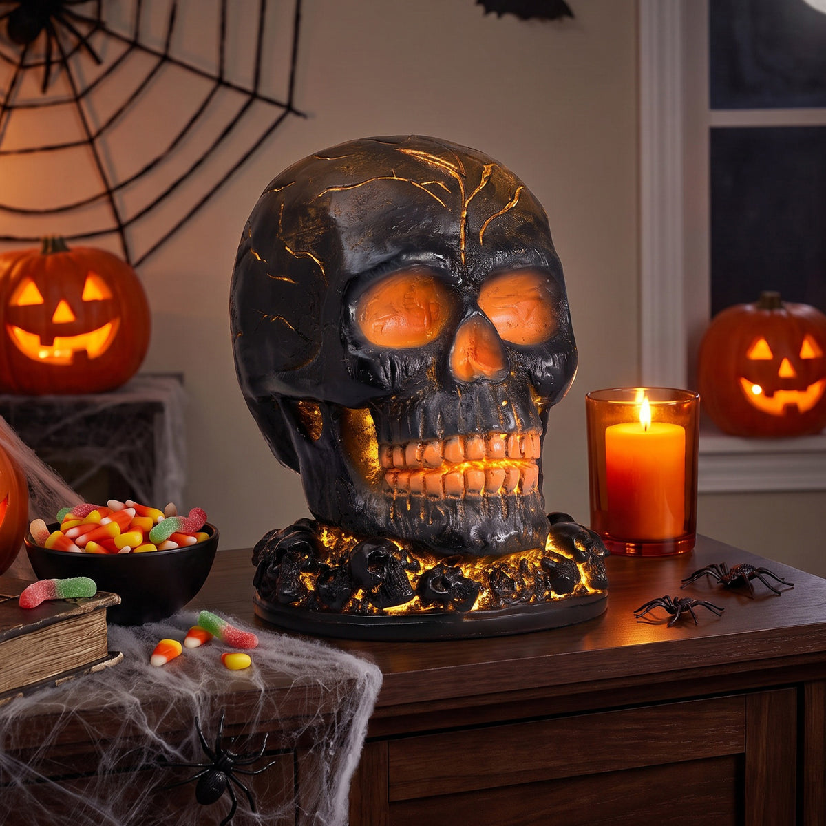 Battery-Operated Halloween Lava Skull Flame Light