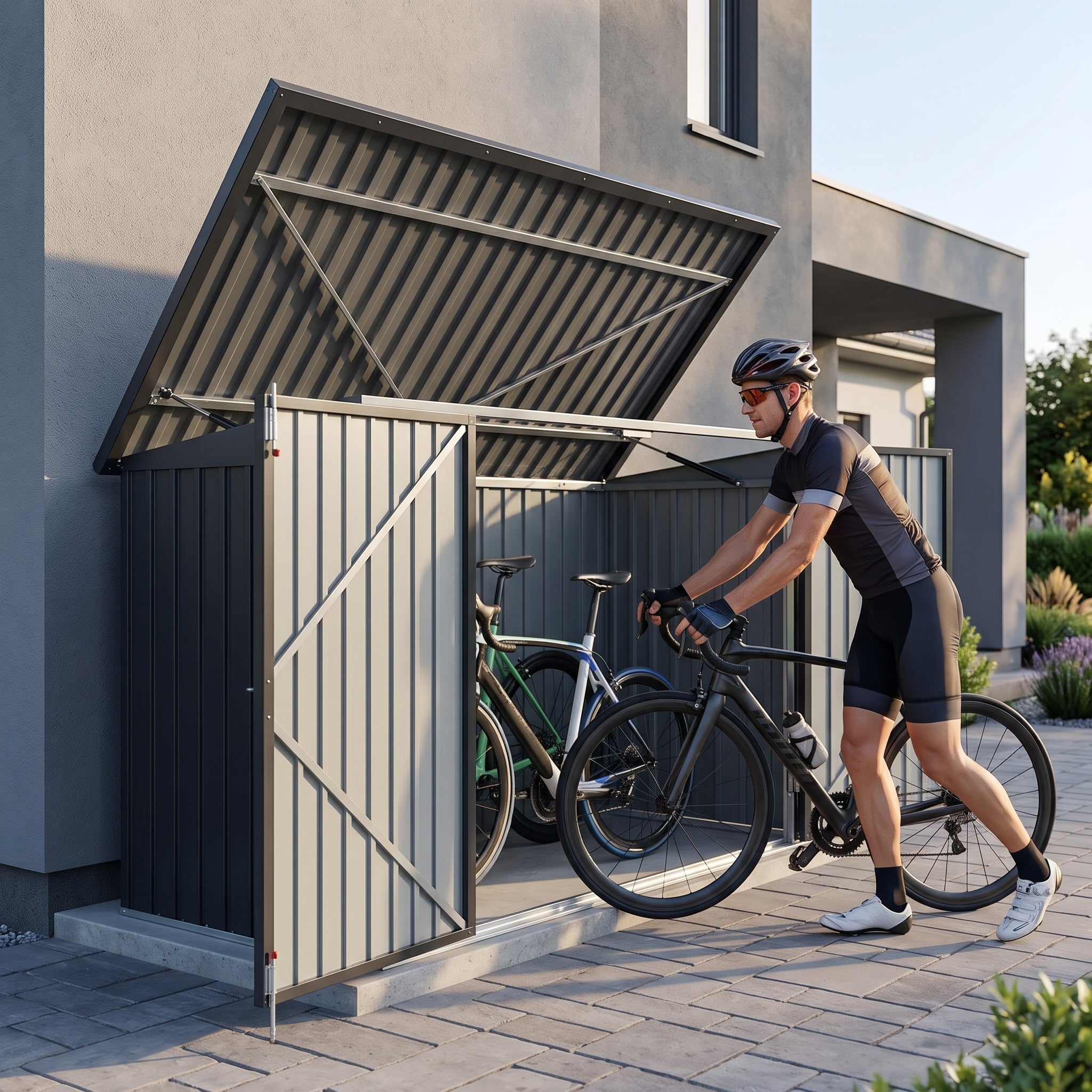 Black/Green/Grey Steel Lockable Garden Bicycle Storage Shed