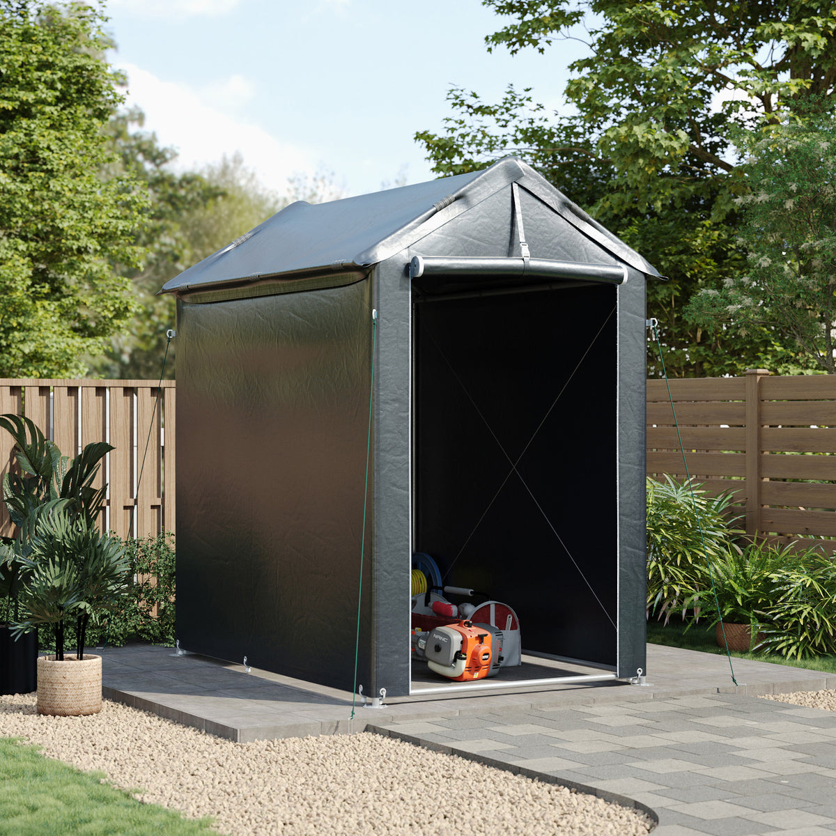 Garden Storage Shelter with Waterproof PE Cover & Metal Frame