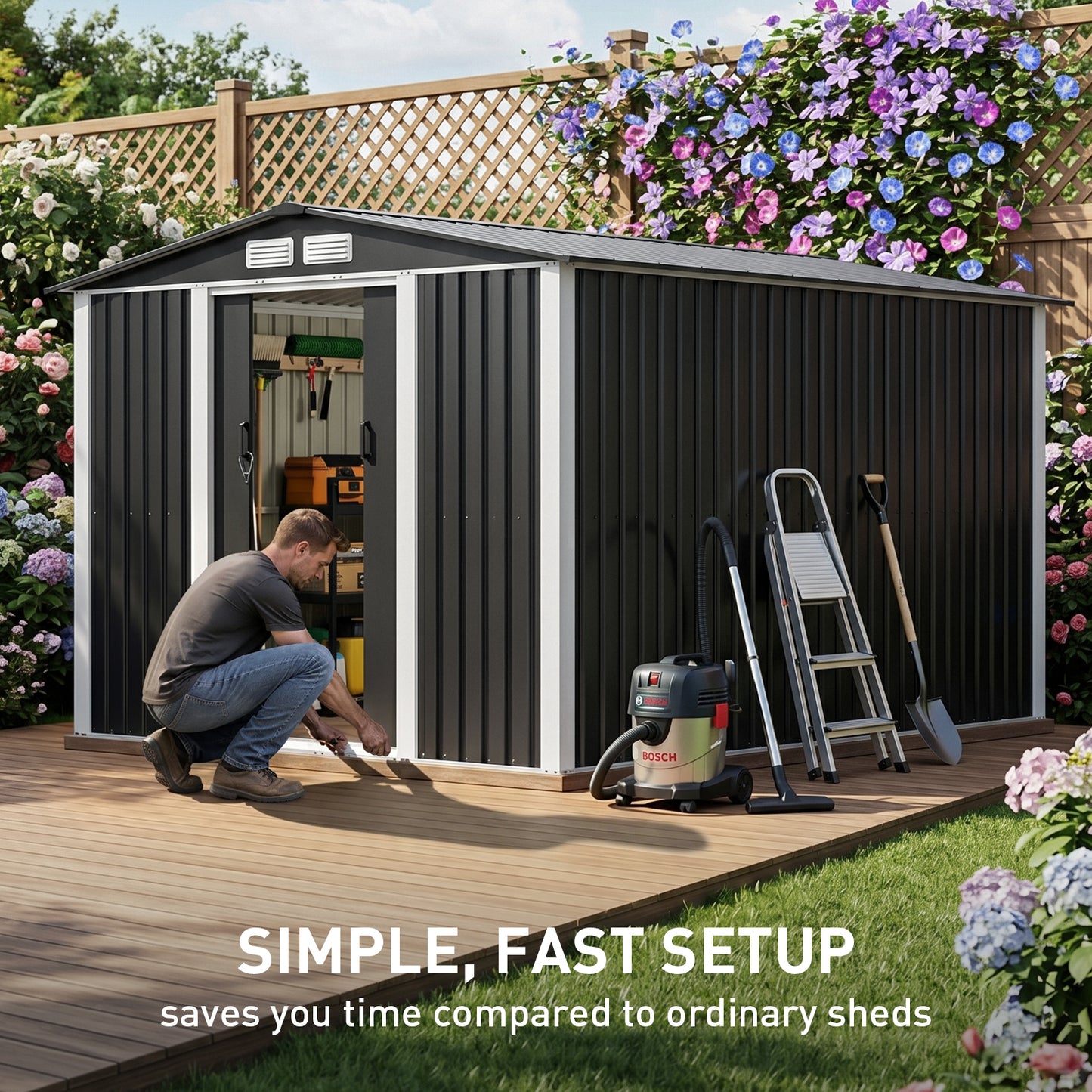 Metal Garden Storage Shed with Lockable Door