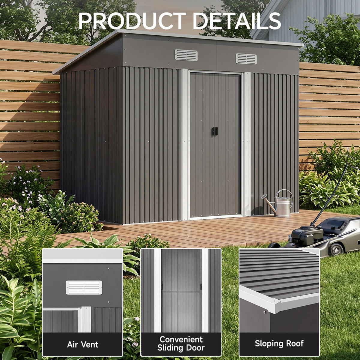 4 x 8ft Metal Pent Garden Tool Storage Shed with Foundation