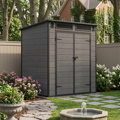 6 x 4 ft Plastic Garden Storage Shed with Pent Roof & Lockable Double Doors