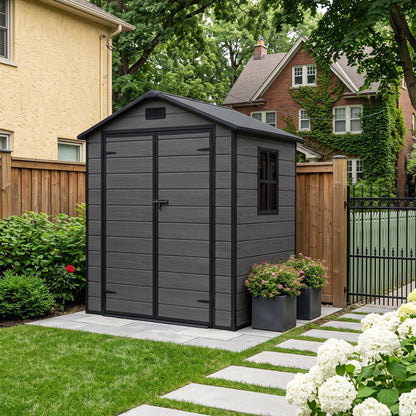 6 x 4 ft Plastic Garden Storage Shed with Apex Roof & Padlockable Double Doors