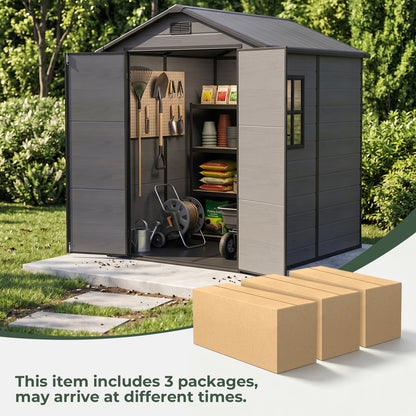 6 x 6 ft Plastic Garden Storage Shed with Apex Roof & Double Doors