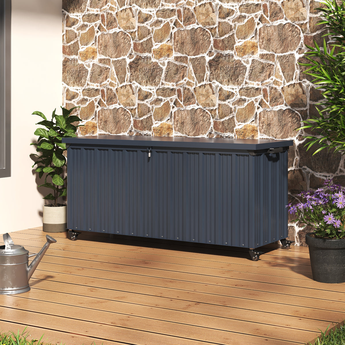 550L Metal Garden Storage Box with Wheels & Lockable Lid