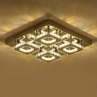 Select Dimmable Option Square Large-size Glamourous Crystal LED Ceiling Light