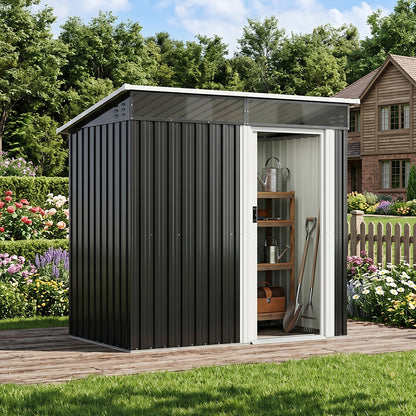6 x 4 ft Metal Garden Storage Shed with Pent Roof & Single Door